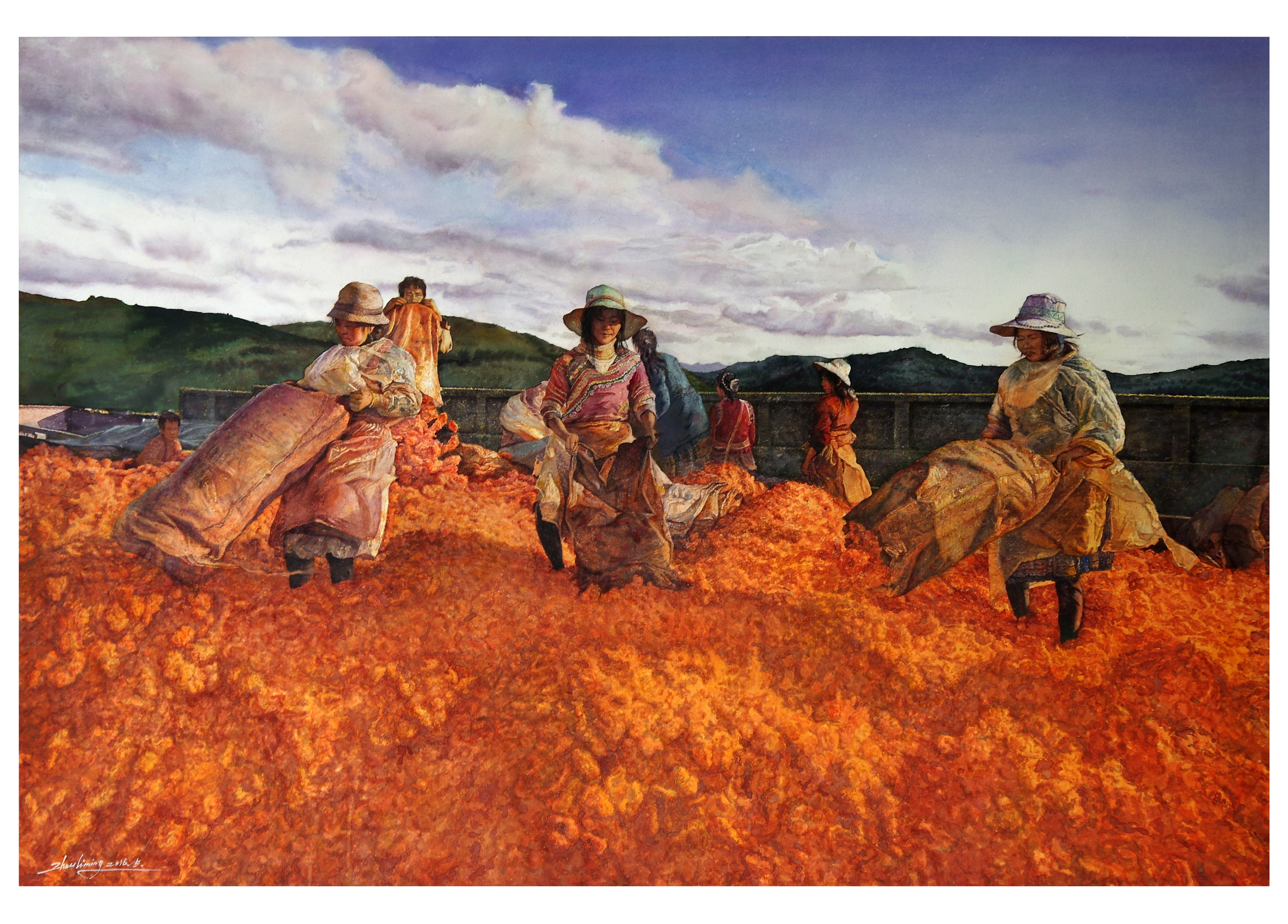 周立明 作品名称《丰收的日子》画种水彩尺寸100×150cm作者周立明