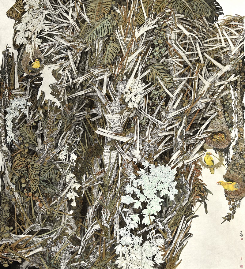 《喜见雨林筑新巢》中国画200cmX180cm 2018 何阿平--白海媛 - 副本.jpg