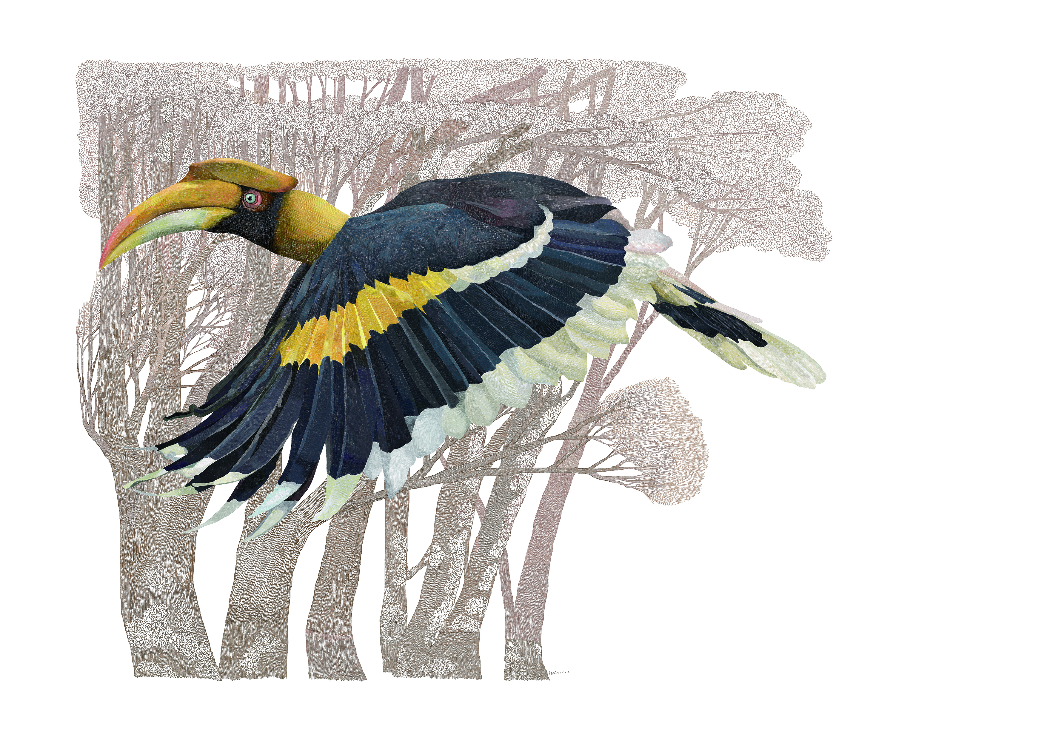 《热带雨林·云南3-1》 综合画种·插画  29.7x42cm  2016-2019 陈钧.jpg